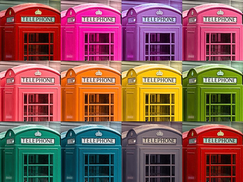 Multicoloured telephone boxes